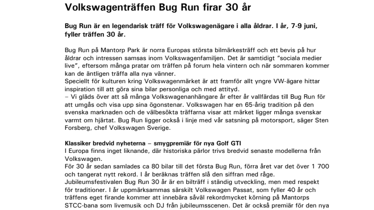 Volkswagenträffen Bug Run firar 30 år
