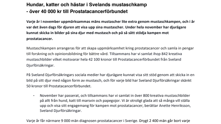 Hundar, katter och hästar i Svelands mustaschkamp  - över 40 000 kr till Prostatacancerförbundet