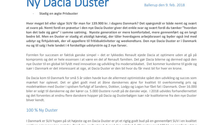 Ny Dacia Duster 		-	Hele Danmarks SUV