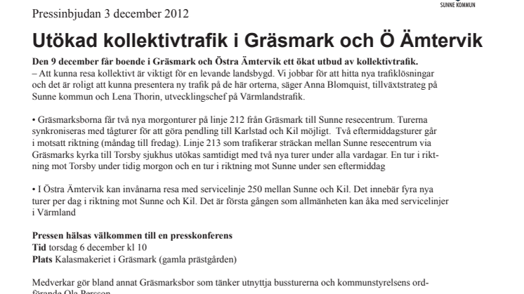 Utökad kollektivtrafik i Gräsmark och Östra Ämtervik