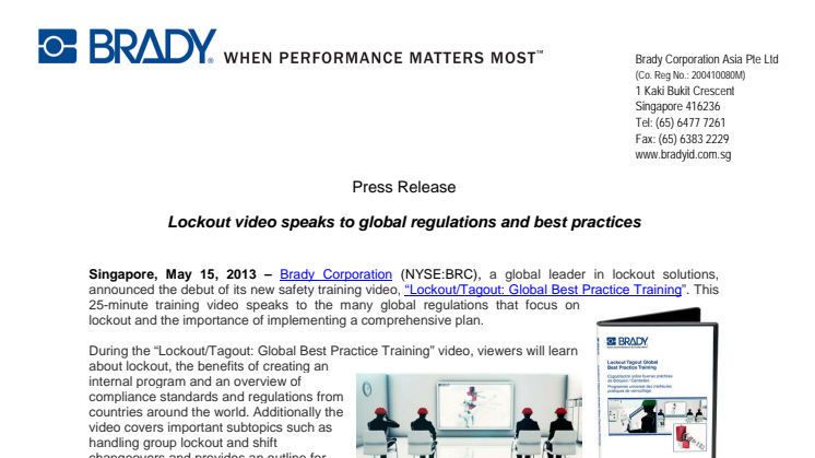 Lockout video speaks to global regulations and best practices