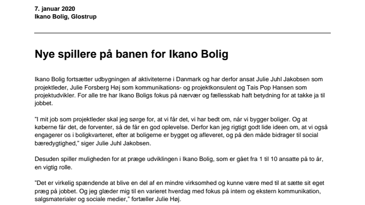 Nye spillere på banen for Ikano Bolig