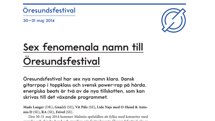 6 nya artister klara för Malmös Öresundsfestival