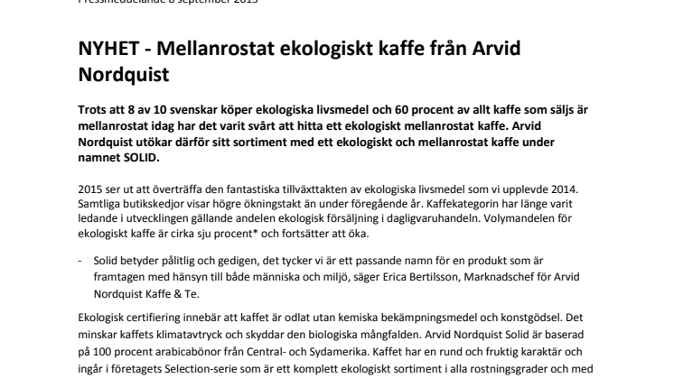 NYHET - Mellanrostat ekologiskt kaffe från Arvid Nordquist