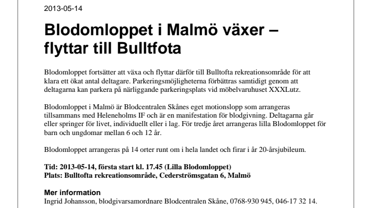 Blodomloppet i Malmö växer – flyttar till Bulltfota