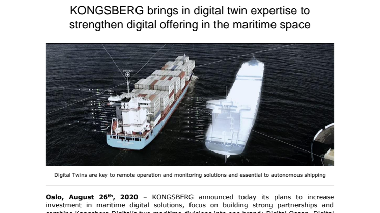 KONGSBERG brings in digital twin expertise to strengthen digital offering in the maritime space