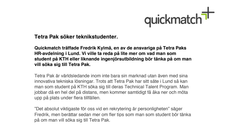 Tetra Pak söker teknikstudenter.