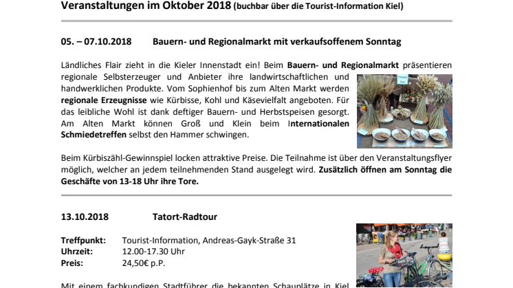 Termine in Kiel im Oktober