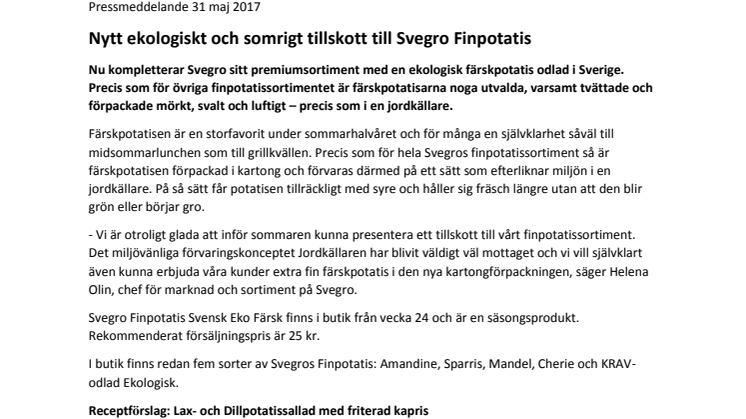 Nytt ekologiskt och somrigt tillskott till Svegro Finpotatis