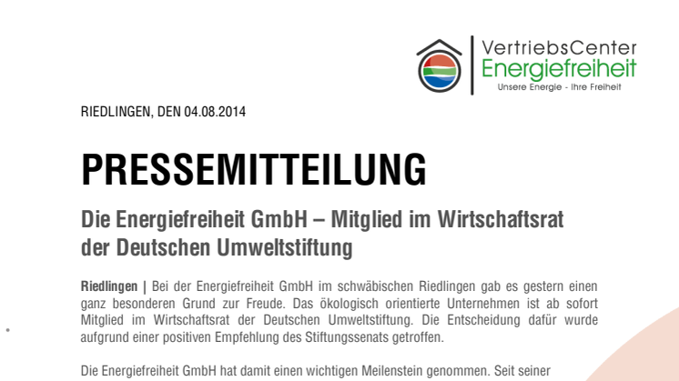 Die Energiefreiheit GmbH – Mitglied im Wirtschaftsrat der Deutschen Umweltstiftung