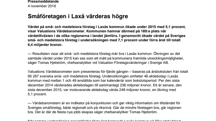 Värdebarometern 2015 Laxås kommun