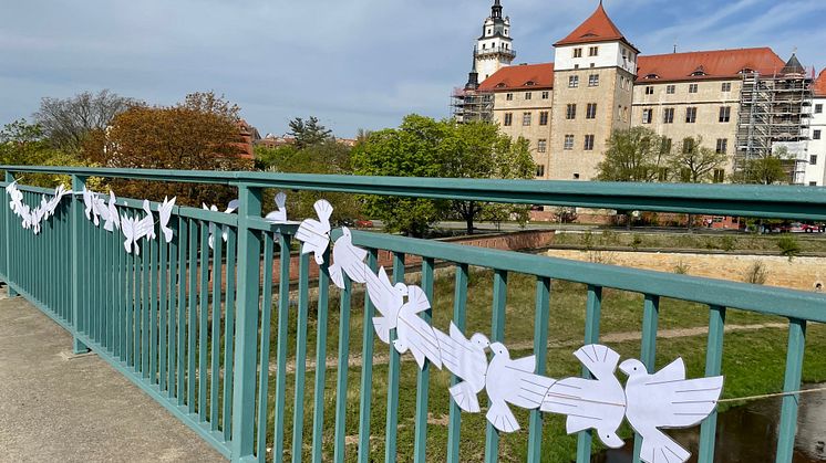 Torgau - Elbe Day: Friedenstauben an der Elbbrücke