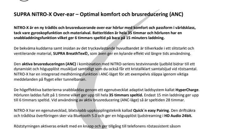 SUPRA NiTRO-X Over-ear – Optimal komfort och brusreducering (ANC)
