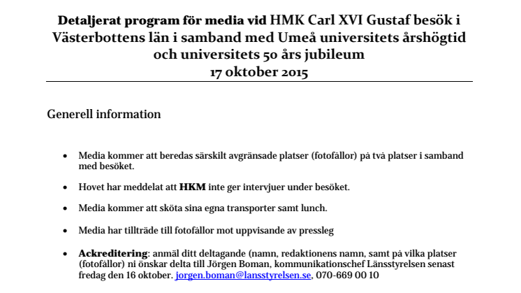 Mediaprogram HMK Carl XVI Gustaf Umeå universitet 17 oktober 2015