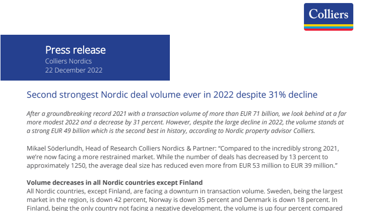Second strongest Nordic deal volume ever in 2022 despite 31% decline.pdf