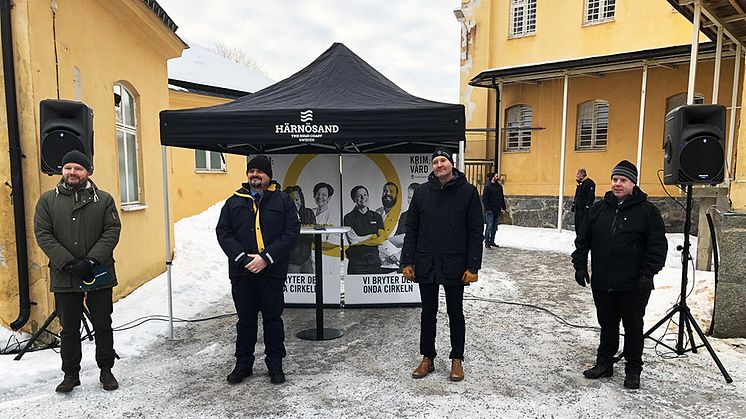 Johan Modin, chef för region nord, Kriminalvården, Radomir Sarkan, kriminalvårdschef, anstalten Saltvik, Jerker Häggström,  VD, Intea Östersund, Andreas Sjölander (S), kommunstyrelsens ordförande, Härnösand