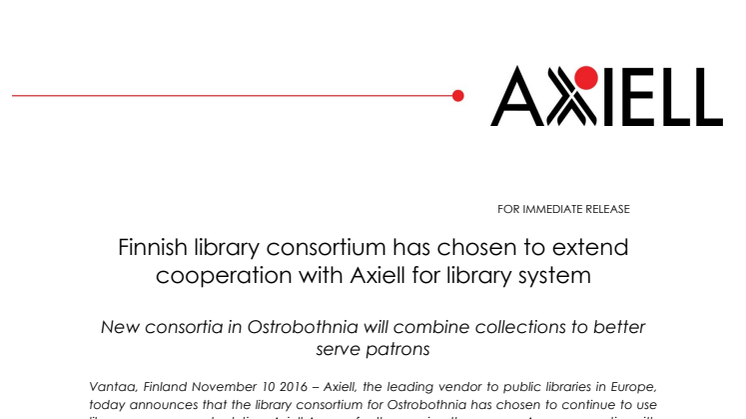 Finnish library consortium has chosen to extend cooperation with Axiell for library system