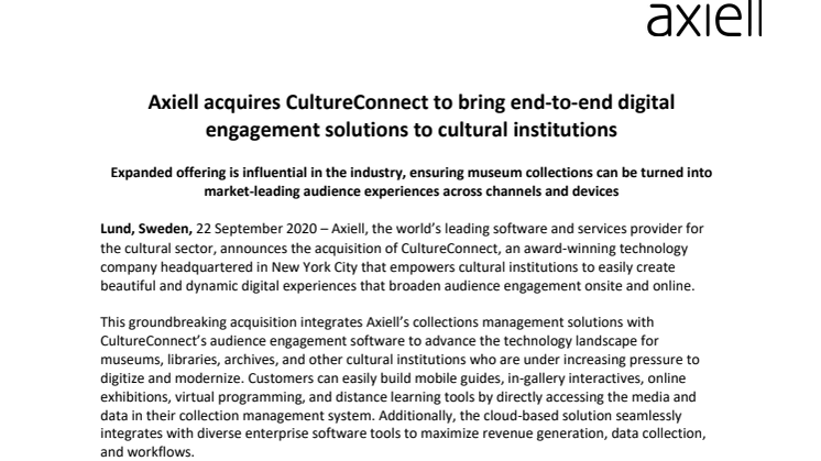 Axiell acquires CultureConnect to bring end-to-end digital engagement solutions to cultural institutions