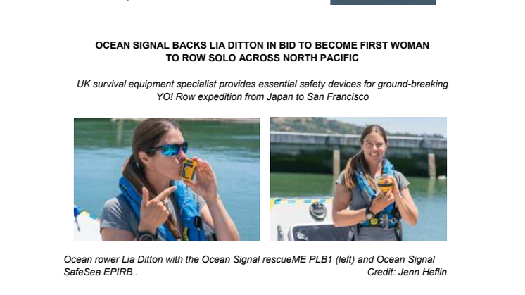 Ocean Signal: Ocean Signal Backs Lia Ditton in Bid to Become First Woman to Row Solo Across North Pacific