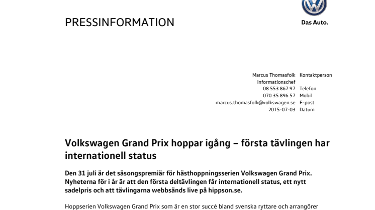 Volkswagen Grand Prix hoppar igång – första tävlingen har internationell status