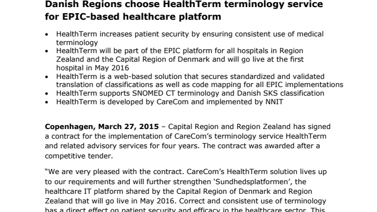 Danish Regions choose HealthTerm terminology service for EPIC-based healthcare platform