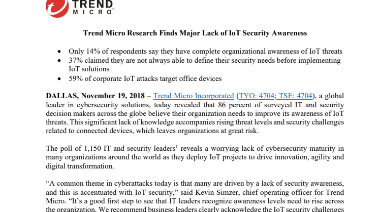 Skrämmande rapport från Trend Micro: Företag saknar kunskap om IoT-säkerhet