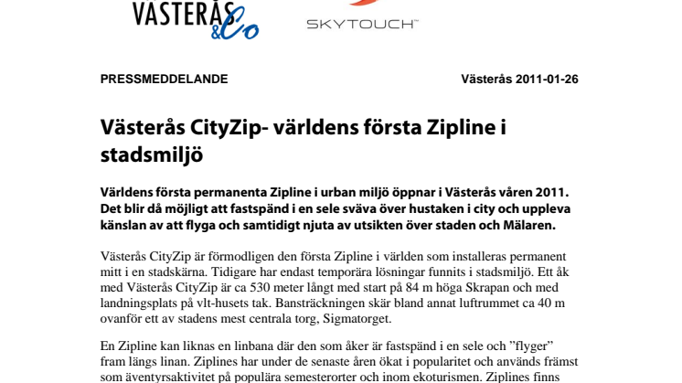 Västerås CityZip- världens första Zipline i stadsmiljö 