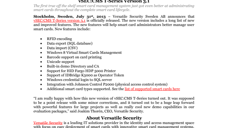vSEC:CMS T-Series Version 3.1