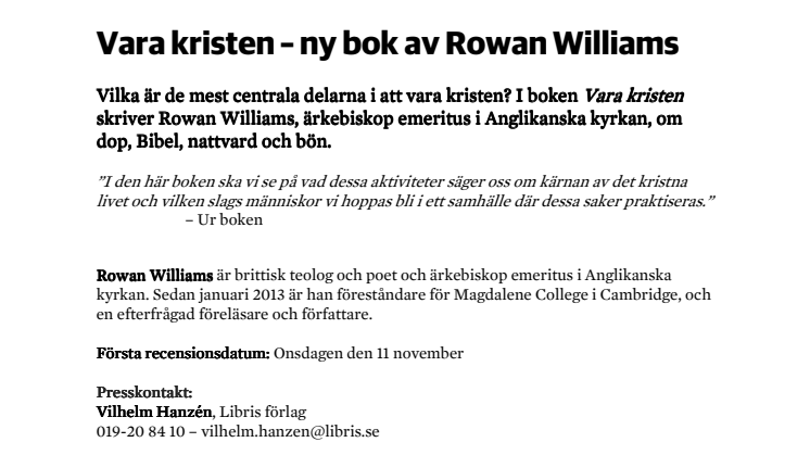 Vara kristen – ny bok av Rowan Williams