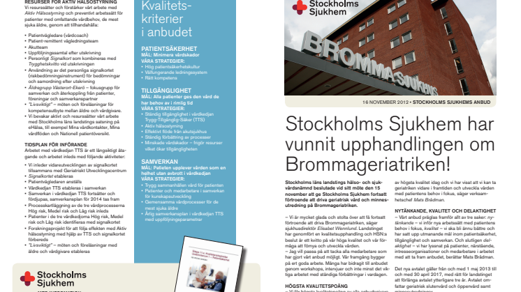 Stockholms Sjukhems anbud på Brommageriatriken