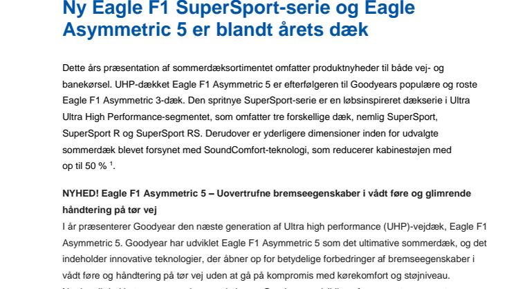 Goodyear præsenterer: Ny Eagle F1 SuperSport-serie og Eagle Asymmetric 5 er blandt årets dæk