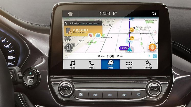 A Waze a Ford EcoSport 8" érintő képernyőjén