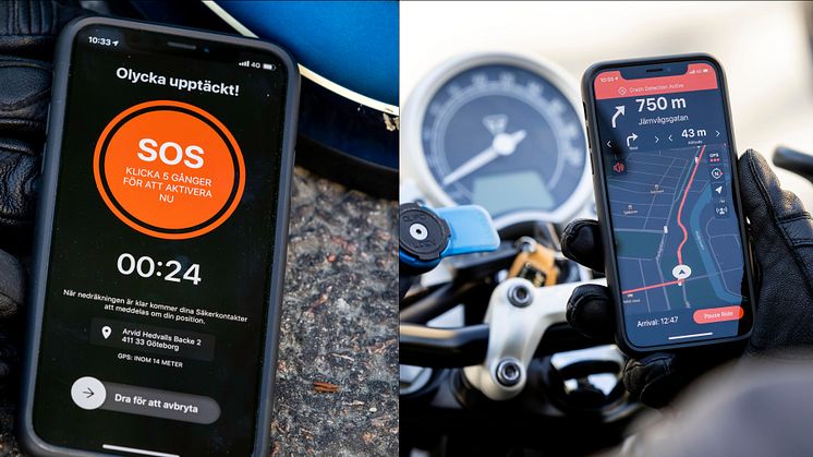 Om en olycka inträffar så larmar appen och skickar plats, körriktning, tid och nummer direkt till SOS Alarm // Bild: Detecht