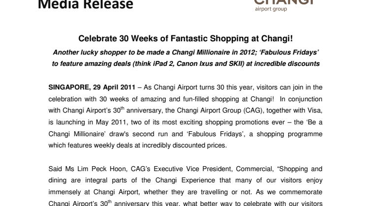 Celebrate 30 Weeks of Fantastic Shopping at Changi!
