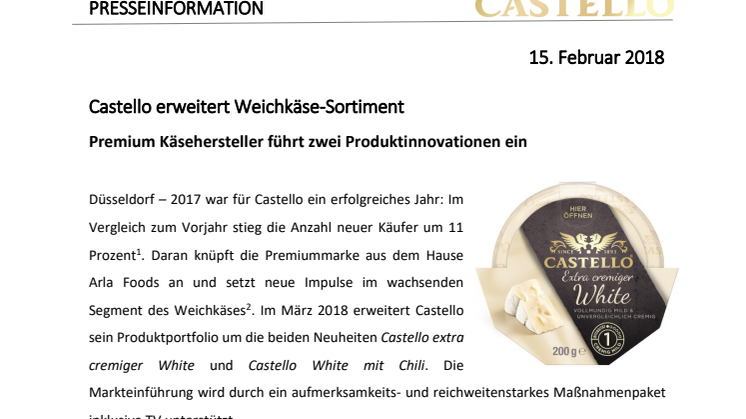 Castello erweitert Weichkäse-Sortiment