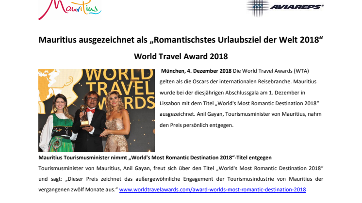 Mauritius ausgezeichnet als „Romantischstes Urlaubsziel der Welt 2018“