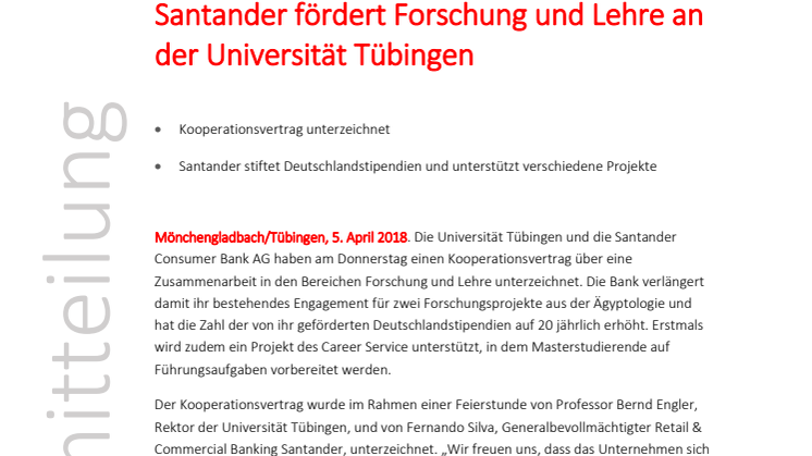 Santander fördert Forschung und Lehre an der Universität Tübingen