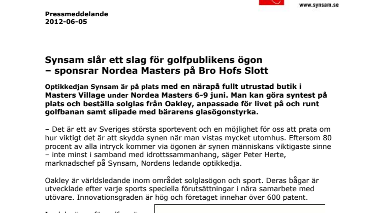 Synsam slår ett slag för golfpublikens ögon – sponsrar Nordea Masters på Bro Hofs Slott