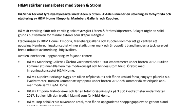 H&M stärker samarbetet med Steen & Ström