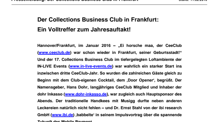 Der Collections Business Club in Frankfurt: Ein Volltreffer zum Jahresauftakt!