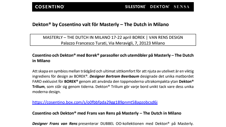 Dekton® by Cosentino valt för Masterly – The Dutch in Milano