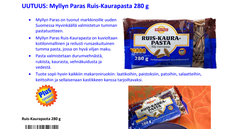 Ruis-Kaurapasta UUTUUS, Myllyn Paras Oy