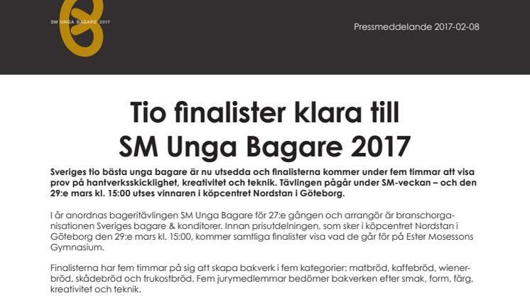 Tio finalister klara till SM Unga Bagare 2017