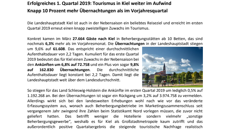 Positive Tourismusbilanz für Kiel | Zimmerauslastung 10% über dem Landesdurchschnitt