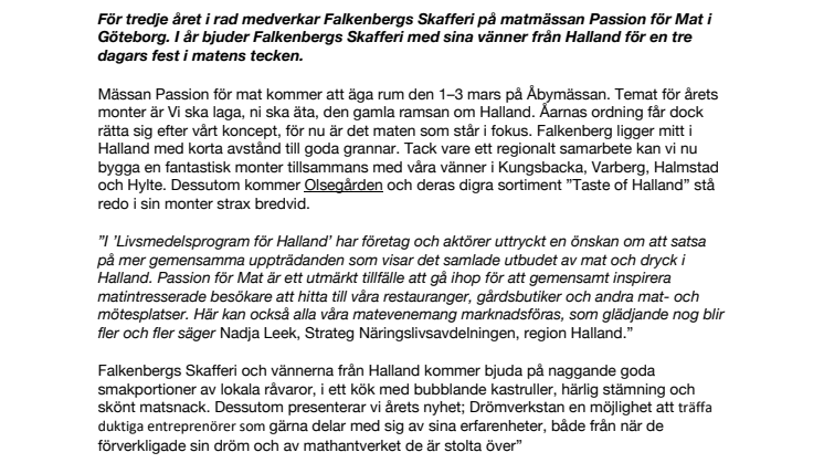 Falkenbergs Skafferi bjuder in vännerna från Halland till Passion för Mat