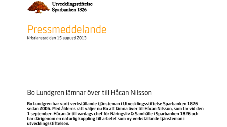 Bo Lundgren lämnar över till Håcan Nilsson