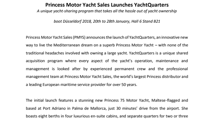 Princess Motor Yacht Sales - boot Dusseldorf: Princess Motor Yacht Sales Launches YachtQuarters