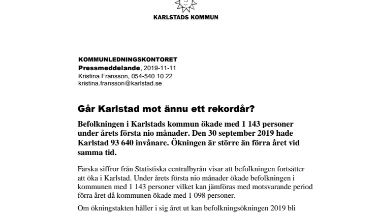 Pressmeddelande: Går Karlstad mot ännu ett rekordår? 