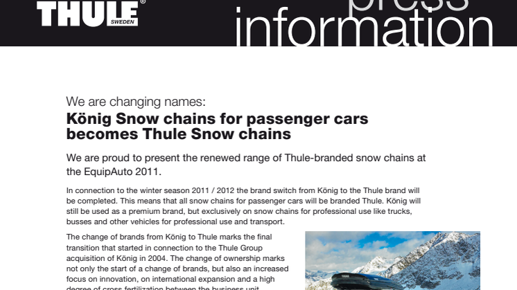 König snow chains for cars becomes Thule Snow chains