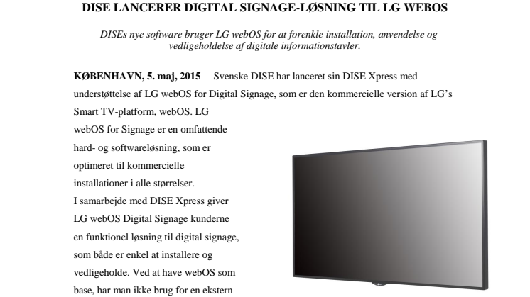 DISE LANCERER DIGITAL SIGNAGE-LØSNING TIL LG WEBOS